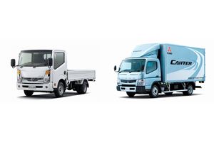 アトラスF24(左)とキャンター(右)(画像:日産自動車) アトラスF24(左)とキャンター(右)(画像:日産自動車)