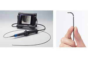 工業用ビデオスコープ「IPLEX TX」製品全体(左)、スコープ先端部分(右)(写真:オリンパス) 工業用ビデオスコープ「IPLEX TX」製品全体(左)、スコープ先端部分(右)(写真:オリンパス)