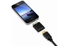 日本トラストテクノロジーが13日に発売したiPad/iPhone向けのAVアダプター「HDMI AV アダプター マイクロ for iPad/iPhone」。iPad/iPhoneの映像をHDMIでテレビに出力することができる。