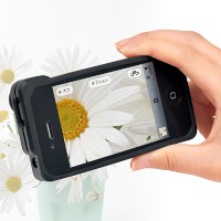 iPhone 4S・4で倍率5倍のマクロ写真が簡単に撮影できるマクロレンズ付きケース「iPhone4S・4マクロレンズ付ケース（接写5倍） 400－CAM022」