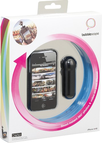 iPhone 4S/4で動画/静止画の360°パノラマ撮影が行える撮影キット「bubblescope」(BUBSCOIP4S)
