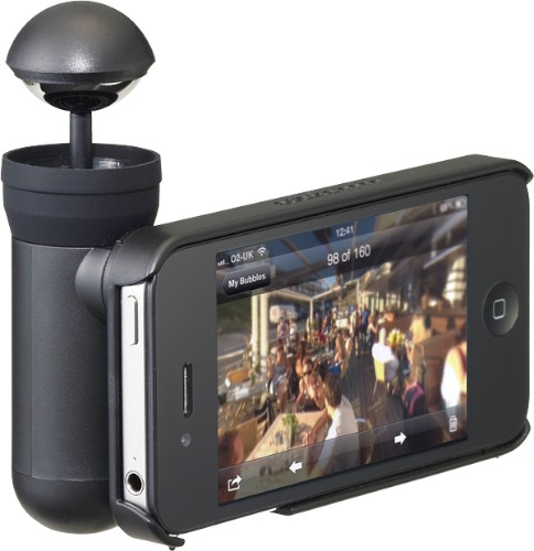 iPhone 4S/4で動画/静止画の360°パノラマ撮影が行える撮影キット「bubblescope」(BUBSCOIP4S)