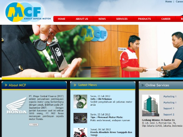 丸紅は16日、インドネシアの新興財閥CTグループ傘下の二輪販売金融大手PTメガ・セントラル・ファイナンスの株式30%を取得すると発表した。写真は同社ウェブサイトのスクリーンショット。