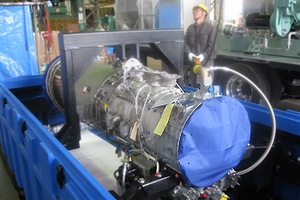 今回納入した移動電源車に搭載されているガスタービン（写真：IHI）