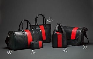 ①メッセンジャーバッグ63,000円、②トートバッグ50,400円、③スモールトートバッグ36,750円、④ダッフル60,900円、⑤ポーチ15,750円（写真：伊藤忠商事）