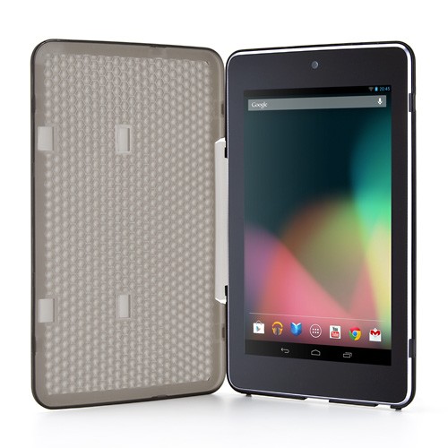 Android 4.2を搭載したGoogleのタブレット端末「Nexus7」専用のケース「Nexus7スタンドケース　200-PDA105BK」。回転式のスタンドを備え、縦向き・横向きを簡単に切り替えられる。