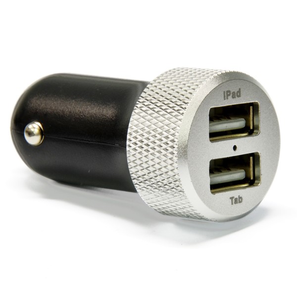 自動車のシガーソケットに接続して、USB機器を充電できる「USBカーチャージャー ハイパワー」。パソコンのUSBポートからでは充電できないiPadやGalaxyTabなのタブレット端末も充電できる。