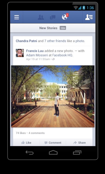 米フェイスブック(Facebook)は13日、 Android向けアプリの新バージョン「Facebook for Android 2.0」を公開した。写真やタイムラインの表示が従来版に比べて約2倍のスピードに高速化されているという。 米フェイスブック(Facebook)は13日、 Android向けアプリの新バージョン「Facebook for Android 2.0」を公開した。写真やタイムラインの表示が従来版に比べて約2倍のスピードに高速化されているという。