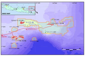 カンゲアン鉱区とテランガス田位置図（画像：三菱商事）
