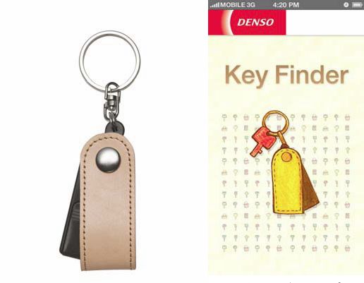 キーファインダー受信機（左）とキーファインダー専用アプリ（右）（画像：デンソー）