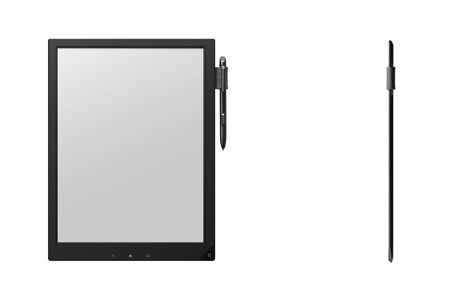 「デジタルペーパー」端末の試作機のイメージ　左：正面、右：側面（ペンを除く）（画像：ソニー）