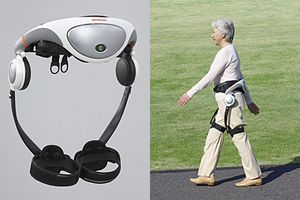 歩行アシスト（左）と歩行アシスト装着例（右）（画像：ホンダ）