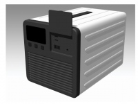 緊急用燃料電池のイメージ。100Wの電力を連続2時間使用できる能力で、大きさは340×340×240mm、重量6～7kg程度。複数個を直列使用すれば大きな電力の供給も可能だ