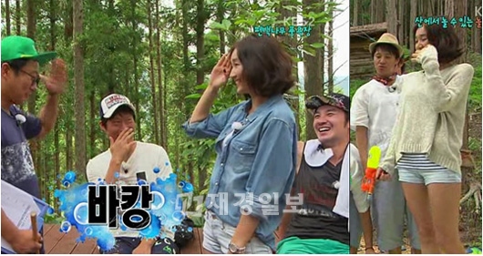 28日にKBSバラエティー『1泊2日』に出演したスエと、先月9日同じく『1泊2日』の“食客レース”編に出演した少女時代ユナのファッションが話題となっている。写真＝KBS『1泊2日』キャプチャ