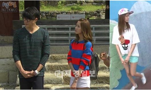 28日にKBSバラエティー『1泊2日』に出演したスエと、先月9日同じく『1泊2日』の“食客レース”編に出演した少女時代ユナのファッションが話題となっている。写真＝KBS『1泊2日』キャプチャ