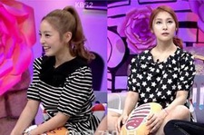 KARAのハラとギュリが、ステージ衣装とは全く違うファッションを披露し注目を集めた。写真＝KBS2『大国民トークショー、アンニョンハセヨ』キャプチャ