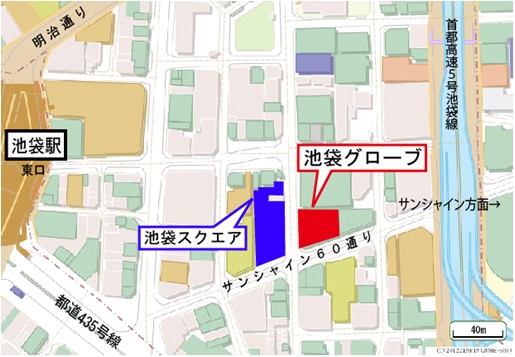 三井不動産が開発している商業施設「池袋グローブ」の位置を示す図