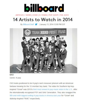 EXOが、米ビルボードが選んだ“2014年注目のアーティスト14”に選ばれた。写真=SMエンターテインメント EXOが、米ビルボードが選んだ“2014年注目のアーティスト14”に選ばれた。写真=SMエンターテインメント