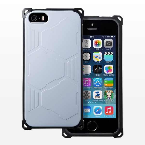 四隅のダンパーで落下時の衝撃を抑えるサンワサプライのiPhone 5s / 5ケース「200-PDA135GY」