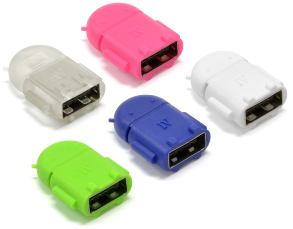 グーグルのAndroidのイメージキャラクター「ドロイド君」をモチーフにした「USB OTG （USB On-The-Go）アダプター」