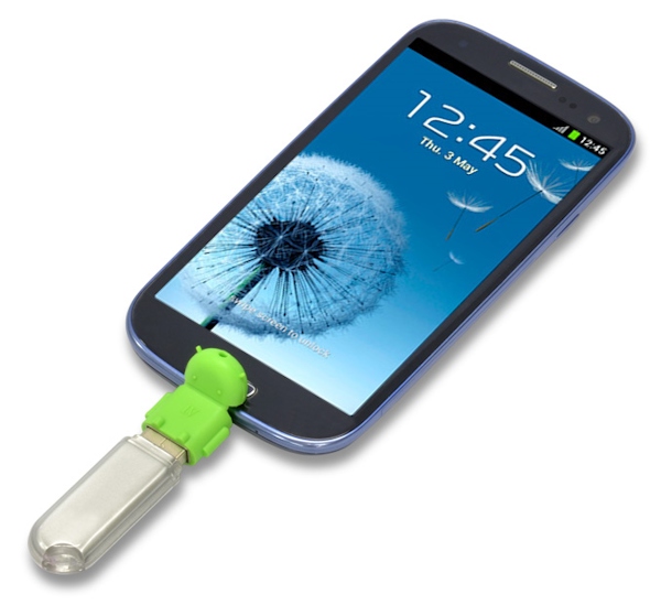 グーグルのAndroidのイメージキャラクター「ドロイド君」をモチーフにした「USB OTG （USB On-The-Go）アダプター」