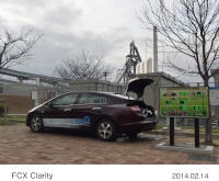 ホンダの燃料電池電気自動車「FCXクラリティ」からいのちのたび博物館への給電の様子（写真提供：ホンダ）