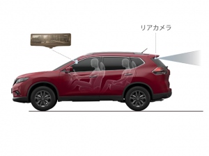 日産のレースカーにも搭載予定の「スマート・ルームミラー」の概念図。ルームミラーと鏡面がモニターと鏡となって切り替えながら使う。 日産のレースカーにも搭載予定の「スマート・ルームミラー」の概念図。ルームミラーと鏡面がモニターと鏡となって切り替えながら使う。