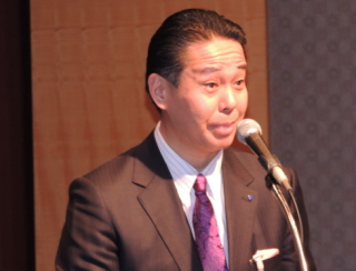 キーコーヒー＜２５９４＞（東１）の柴田　裕社長＝六本木グランド　ハイアット東京で業績見通しについて。