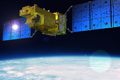 温室効果ガス観測技術衛星2号「GOSAT-2」の軌道上イメージ（三菱電機の発表資料より）