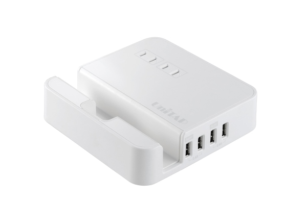 タブレット端末のスタンドにもなる4ポートUSB給電機能付OAタップ「PPS-UTAP4」