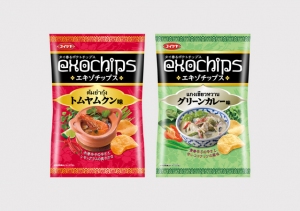 タイ料理の味わいをしたポテトチップス「エキゾチップス トムヤムクン味」・「エキゾチップス グリーンカレー味」