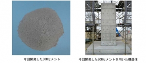NEDOプロジェクトが開発した省エネルギーのセメント「ECMセメント」とECMセメントを用いた構造体
