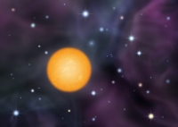 初代の巨大質量星が放出した物質と周囲の水素が混ざったガスから誕生すると考えられる小質量星の想像図(写真：国立天文台)