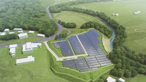 NTTファシリティーズが千葉県勝浦市で建設する「F勝浦太陽光発電所」の完成イメージ（同社発表資料より）