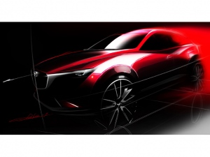 11月21日から30日まで開催される米LAオートショーにおいて世界初公開する「MAZDA CX-3」。デミオをベースとするが、スポーティでクーペライクなボディはやや大きいか。