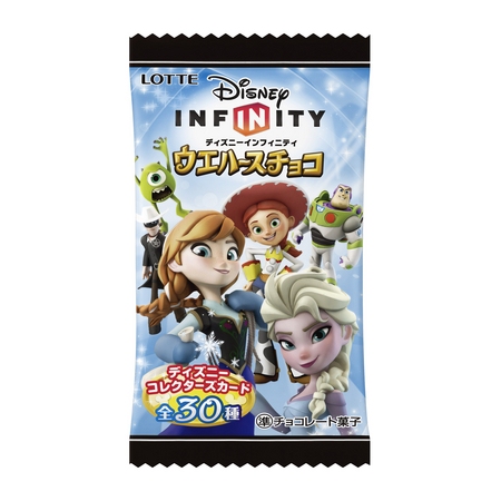 ロッテは、人気のアプリゲーム「ディズニーインフィニティバトルオブトイ・マスター」と連動した、カード入りの「ディズニーインフィニティウエハースチョコ」を11日に発売する。©Disney ©Disney/Pixar