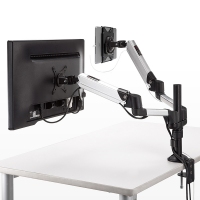 液晶モニターとiPad・タブレットを横に並べて設置可能で、高さ調節もできるデュアル液晶モニターアーム『液晶モニター・タブレットアーム 100-LA028』