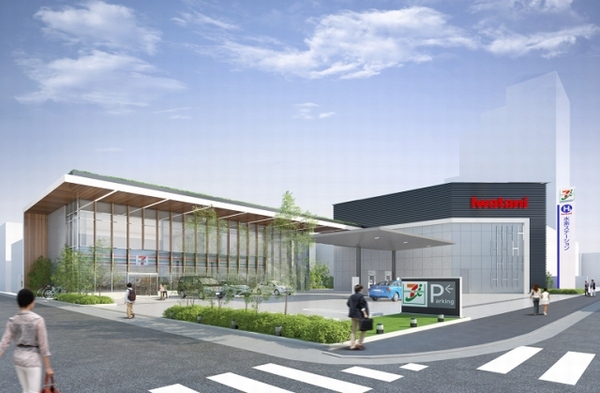 セブン-イレブンと水素ステーションを併設した店舗のイメージ（岩谷産業の発表資料より）