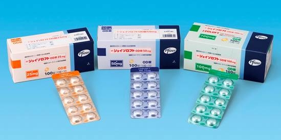 ファイザーが15日に発売する「ジェイゾロフトOD錠25mg/50mg/100mg」（同社発表資料より）