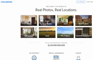 ソフトバンクらは、インドの不動産仲介サイト「ハウジング・ドットコム」を運営するロコンソリューションズに総額9,000万ドル(約106億円)の出資を行う。写真は、ハウジング・ドットコムのWebサイト。 ソフトバンクらは、インドの不動産仲介サイト「ハウジング・ドットコム」を運営するロコンソリューションズに総額9,000万ドル(約106億円)の出資を行う。写真は、ハウジング・ドットコムのWebサイト。