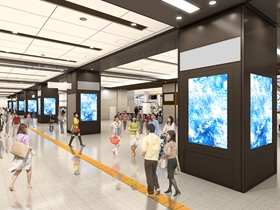 梅田駅3階改札外の「4K・3階コンコース」設置後のイメージ(阪急電鉄らの発表資料より) 梅田駅3階改札外の「4K・3階コンコース」設置後のイメージ(阪急電鉄らの発表資料より)