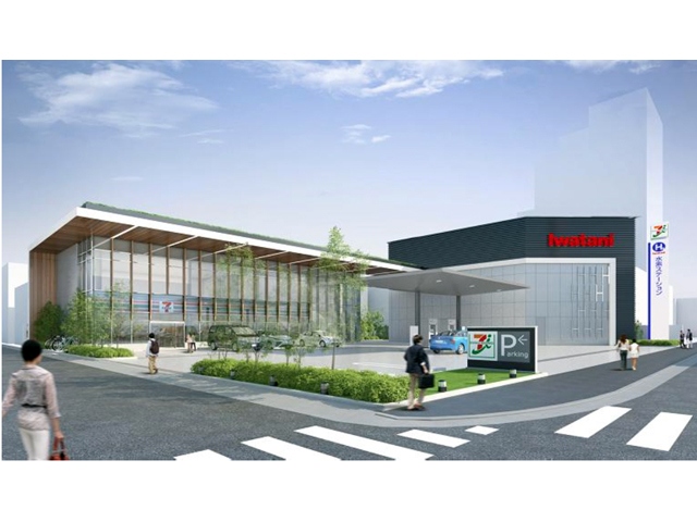 都のFCV補助金は約100万円。写真は政府の規制緩和に伴って可能となる「セブン・イレブンと水素ステーション併合」店舗イメージ