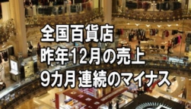 全国百貨店協会（８３社、２４０店舗）が１９日に発表した２０１４年１２月の月次売上高は７１０７億６００万円と前年同月比で１．７％減少した。