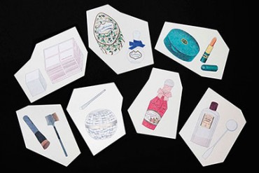 資生堂・銀座で、フィリップ ワイズベッカーの原画を展示 - コスメや香水を色鉛筆で描く