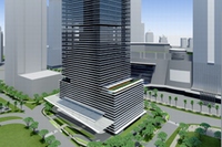 竹中工務店が建設工事を受注したインドネシアの超高層ビルの完成予想パース（同社発表資料より）