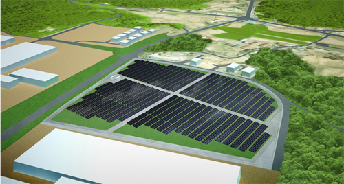 「F三原太陽光発電所 」の完成イメージ図(NTTファシリティーズの発表資料より)