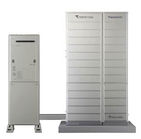 東京ガスとパナソニックは、家庭用燃料電池「エネファーム」の戸建向け新製品を共同で開発した。写真は、別置型のタイプ。