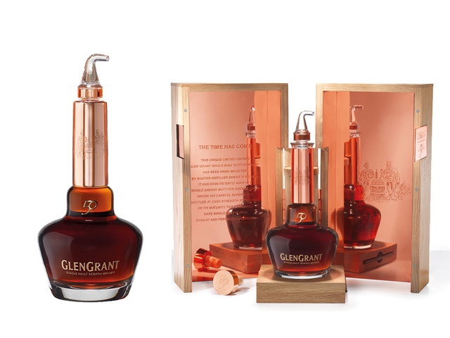 シングルカスク「グレングラント50年」はアルコール度数54.4%(700ml)で、日本国内10本限定発売。目安となる価格は150万円ほどだという。発売は2015年3月17日。