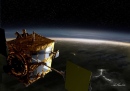 冬期に金星周回軌道へ投入される予定の金星探査機「あかつき」（PLANET-C）のイラスト（C）池下章裕
