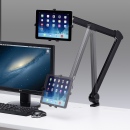 デスク上の任意の位置に7～11インチまでの画面サイズのタブレットやiPadを固定できるクランプ固定式のタブレットアーム「CR-LATAB13」
